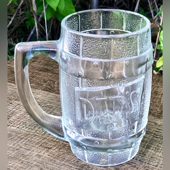 Mid Century Vintage DAD’S ROOT BEER Clear Embossed Thick Glass Barrel Mug - Picture 3 of 10